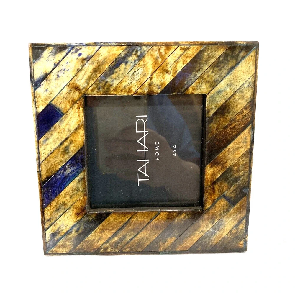 Tahari Home picture frame faux barnwood standing photo holder browns grays 4” sq